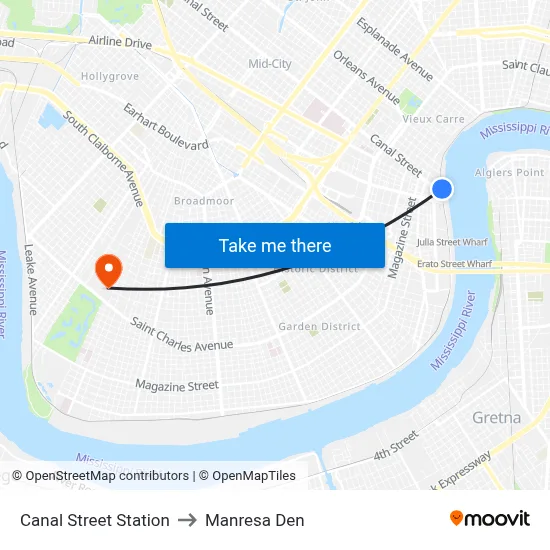 Canal Street Station to Manresa Den map