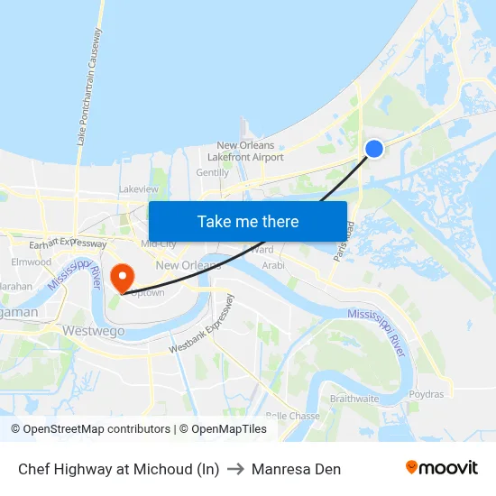 Chef Highway at Michoud (In) to Manresa Den map