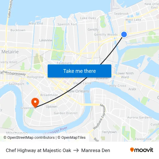Chef Highway at Majestic Oak to Manresa Den map