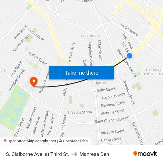S. Claiborne Ave. at Third St. to Manresa Den map