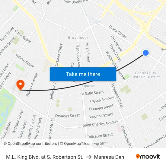M.L. King Blvd. at S. Robertson St. to Manresa Den map
