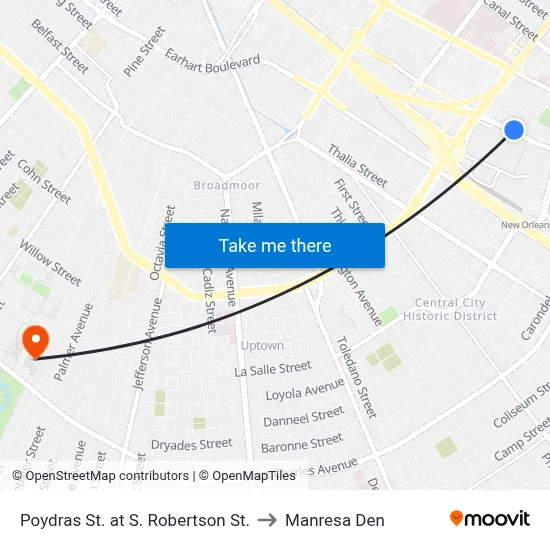 Poydras St. at S. Robertson St. to Manresa Den map