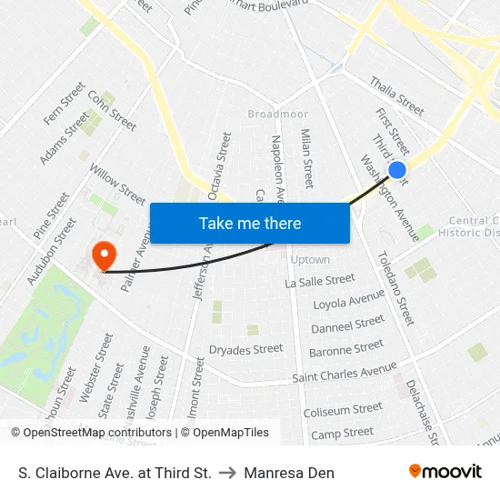 S. Claiborne Ave. at Third St. to Manresa Den map