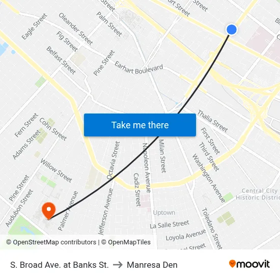 S. Broad Ave. at Banks St. to Manresa Den map
