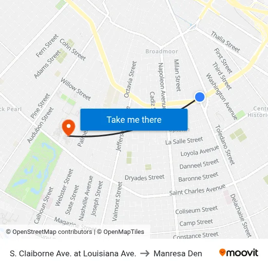 S. Claiborne Ave. at Louisiana Ave. to Manresa Den map