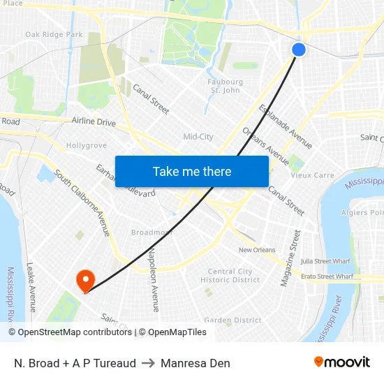 N. Broad + A P Tureaud to Manresa Den map