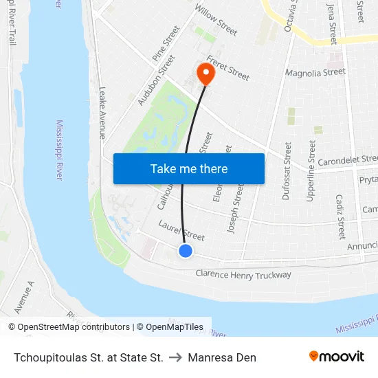 Tchoupitoulas St. at State St. to Manresa Den map