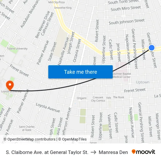 S. Claiborne Ave. at General Taylor St. to Manresa Den map