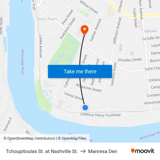Tchoupitoulas St. at Nashville St. to Manresa Den map
