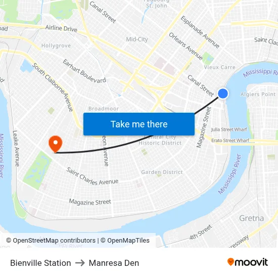 Bienville Station to Manresa Den map