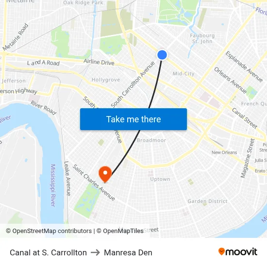 Canal at S. Carrollton to Manresa Den map