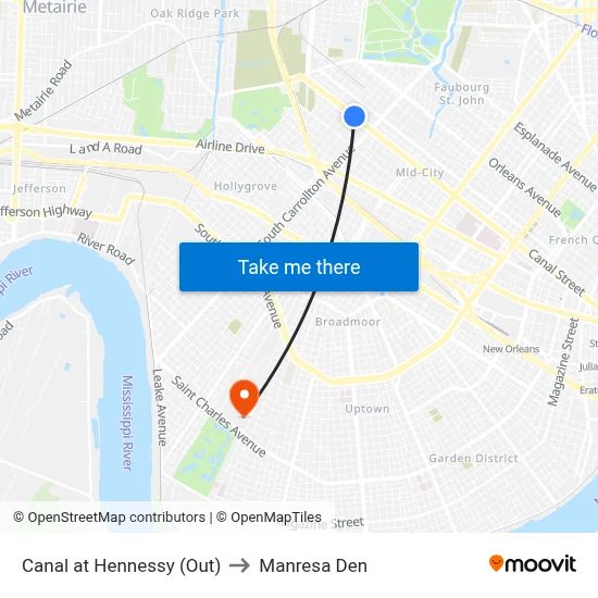Canal at Hennessy (Out) to Manresa Den map