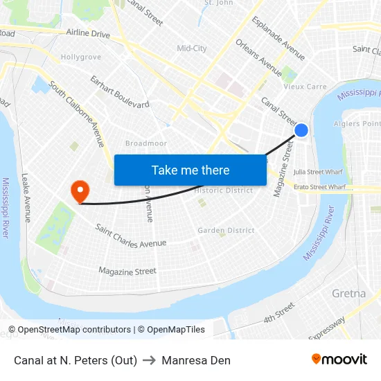 Canal at N. Peters (Out) to Manresa Den map