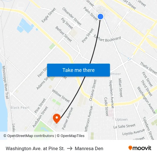 Washington Ave. at Pine St. to Manresa Den map