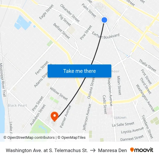 Washington Ave. at S. Telemachus St. to Manresa Den map