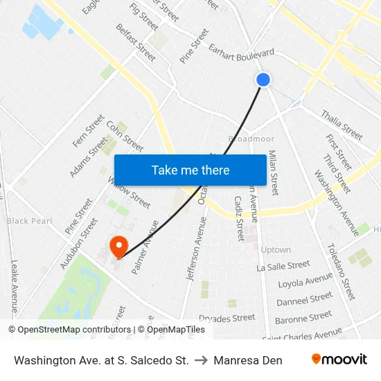 Washington Ave. at S. Salcedo St. to Manresa Den map