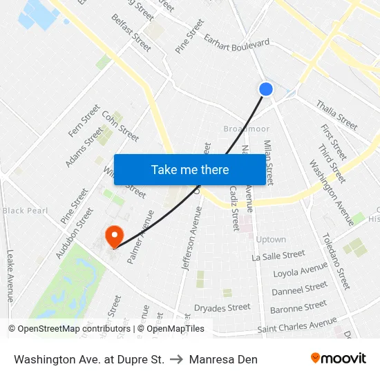 Washington Ave. at Dupre St. to Manresa Den map