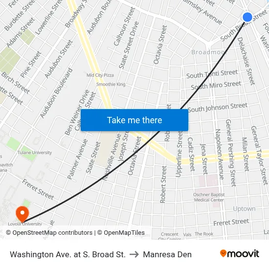 Washington Ave. at S. Broad St. to Manresa Den map