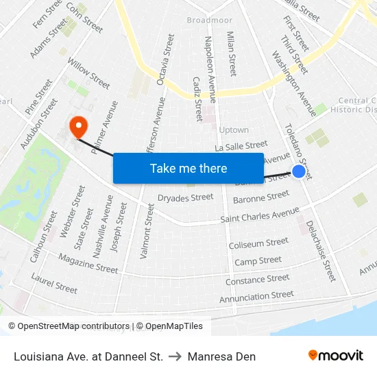 Louisiana Ave. at Danneel St. to Manresa Den map