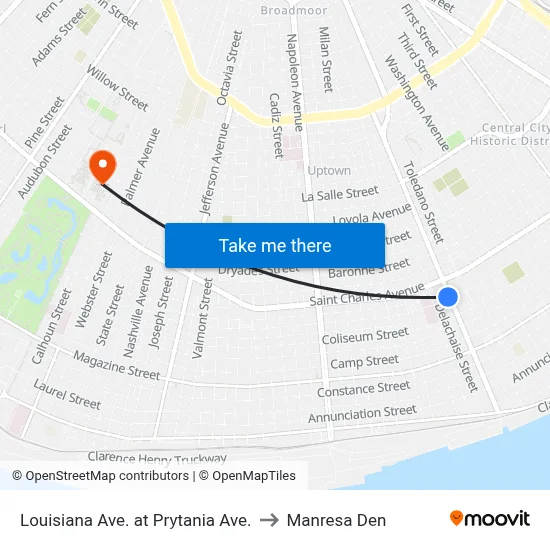 Louisiana Ave. at Prytania Ave. to Manresa Den map