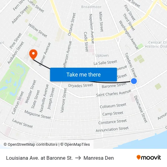Louisiana Ave. at Baronne St. to Manresa Den map