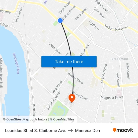 Leonidas St. at S. Claiborne Ave. to Manresa Den map