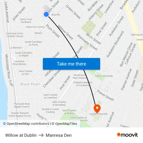 Willow at Dublin to Manresa Den map