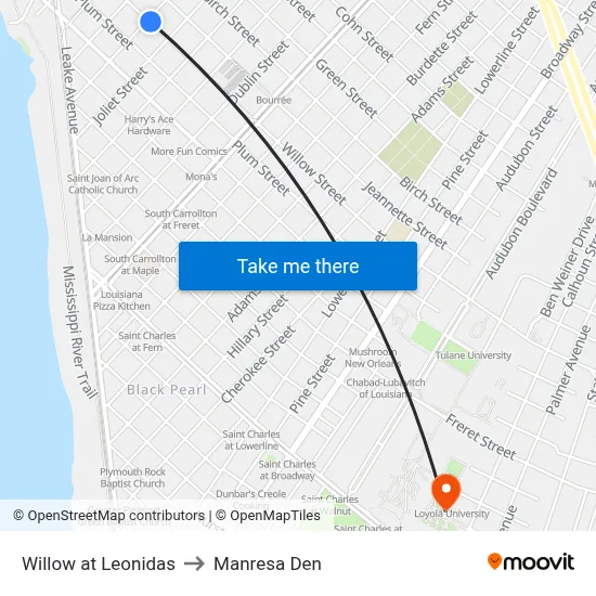 Willow at Leonidas to Manresa Den map