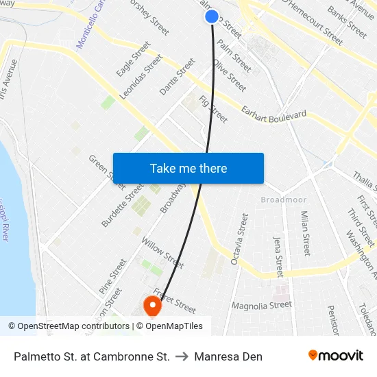 Palmetto St. at Cambronne St. to Manresa Den map