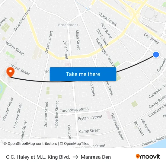 O.C. Haley at M.L. King Blvd. to Manresa Den map