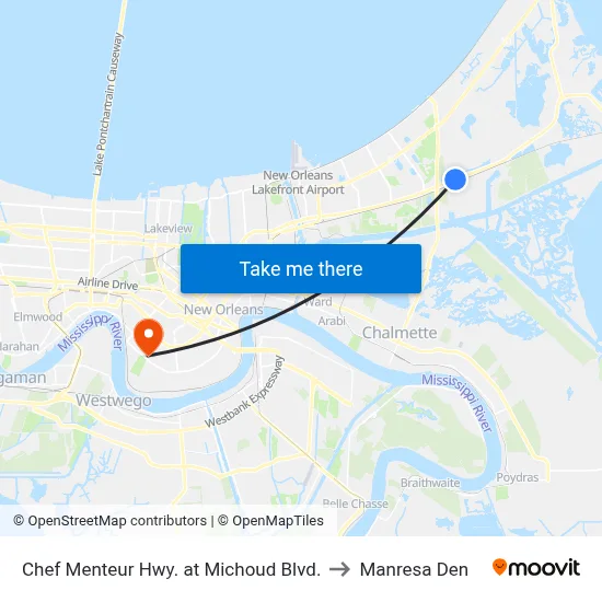 Chef Menteur Hwy. at Michoud Blvd. to Manresa Den map