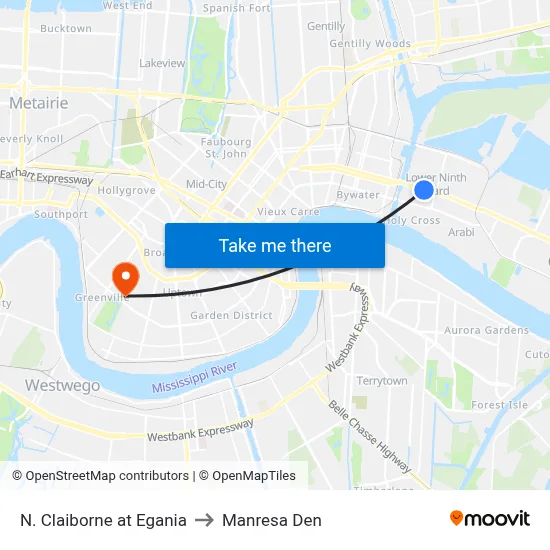 N. Claiborne at Egania to Manresa Den map