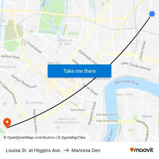 Louisa St. at Higgins Ave. to Manresa Den map