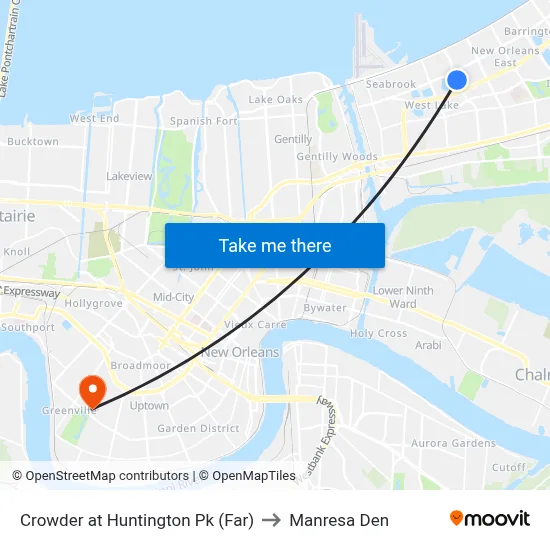 Crowder at Huntington Pk (Far) to Manresa Den map