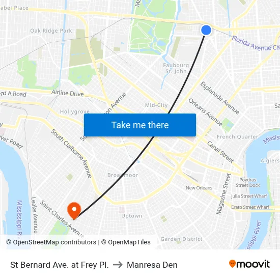 St Bernard Ave. at Frey Pl. to Manresa Den map