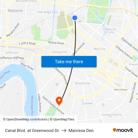 Canal Blvd. at Greenwood Dr. to Manresa Den map