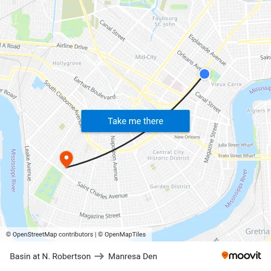 Basin at N. Robertson to Manresa Den map