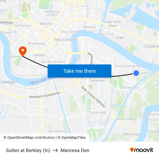 Sullen at Berkley (In) to Manresa Den map