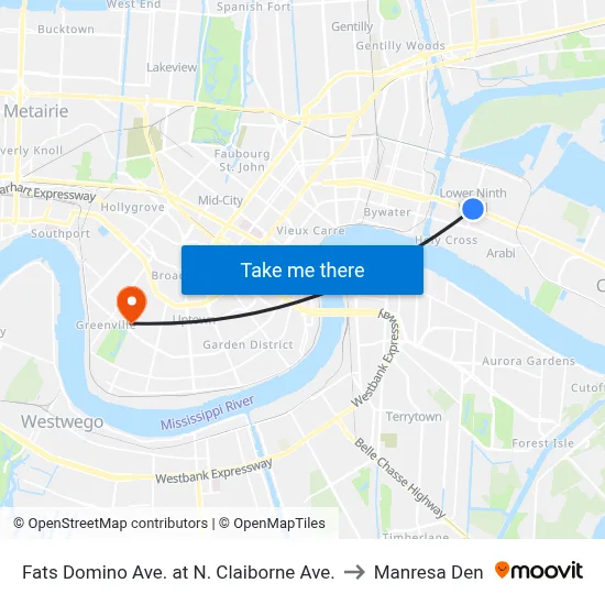 Fats Domino Ave. at N. Claiborne Ave. to Manresa Den map