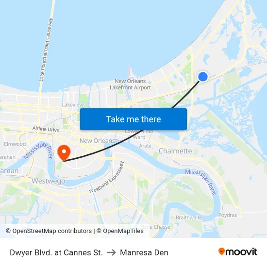 Dwyer Blvd. at Cannes St. to Manresa Den map