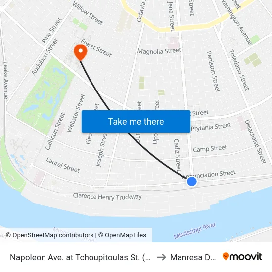 Napoleon Ave. at Tchoupitoulas St. (In) to Manresa Den map