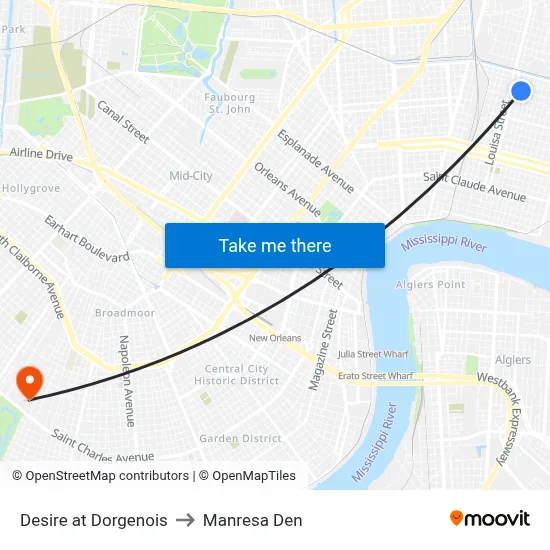 Desire at Dorgenois to Manresa Den map