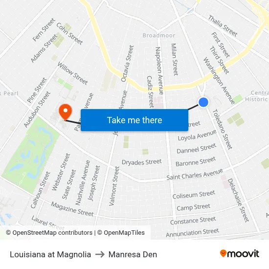 Louisiana at Magnolia to Manresa Den map