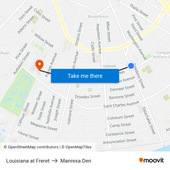 Louisiana at Freret to Manresa Den map