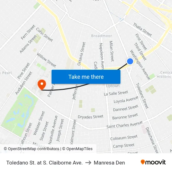 Toledano St. at S. Claiborne Ave. to Manresa Den map