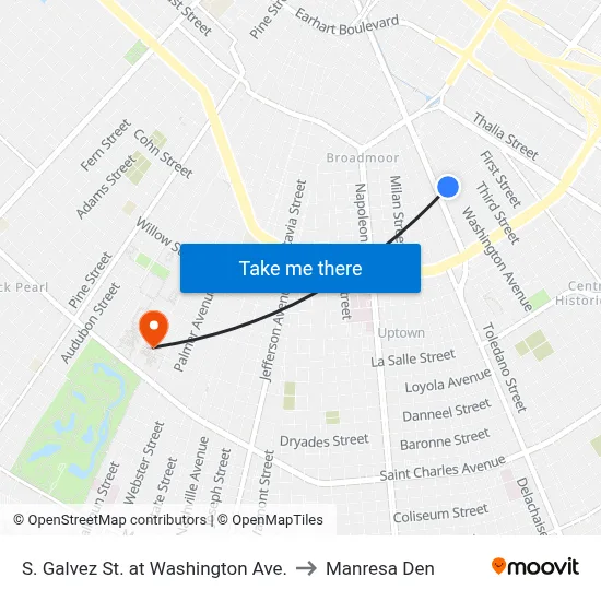 S. Galvez St. at Washington Ave. to Manresa Den map