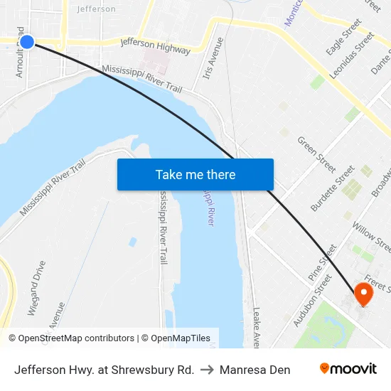 Jefferson Hwy. at Shrewsbury Rd. to Manresa Den map