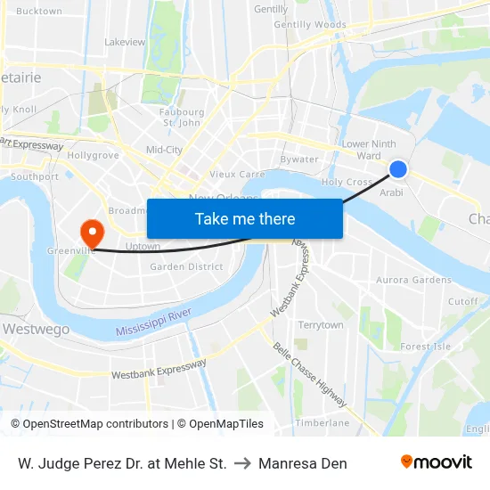 W. Judge Perez Dr. at Mehle St. to Manresa Den map
