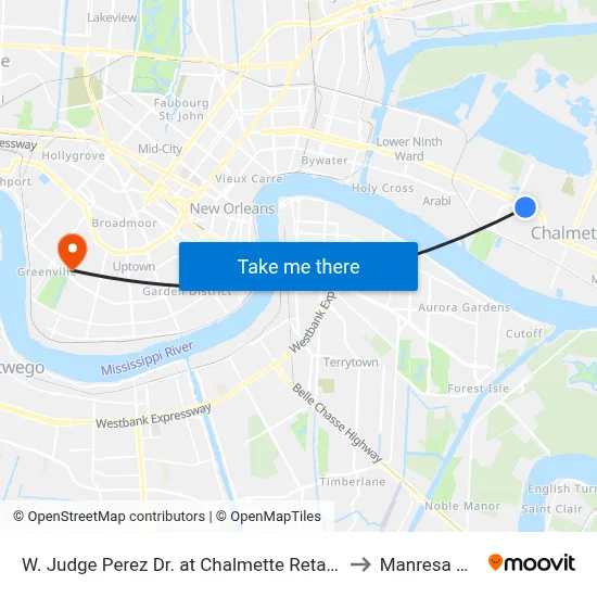 W. Judge Perez Dr. at Chalmette Retail Ctr. to Manresa Den map