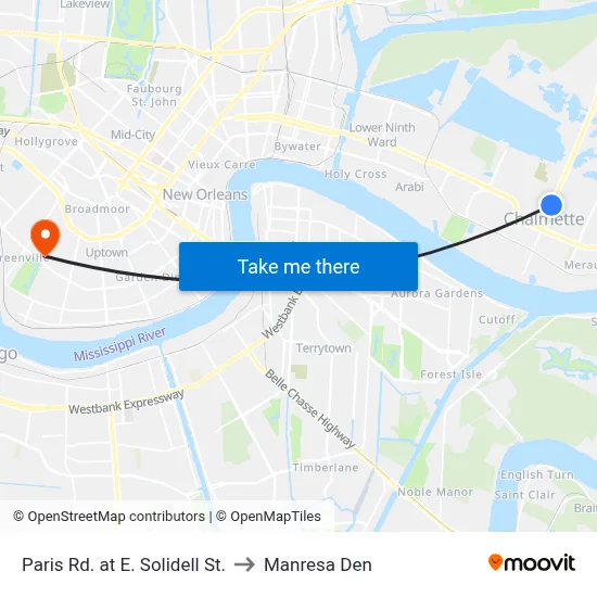 Paris Rd. at E. Solidell St. to Manresa Den map